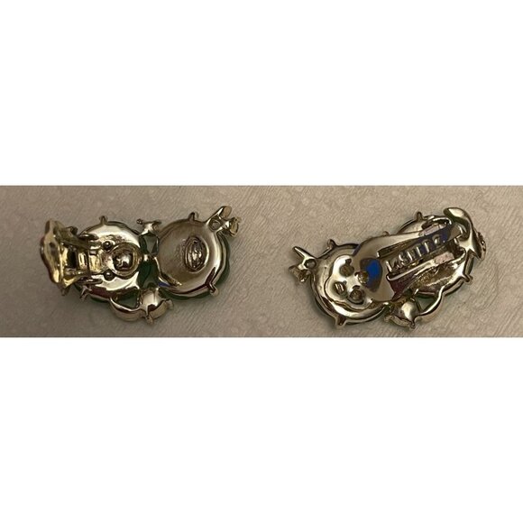 Vintage Lisner Molded Glass Shades Of Green Floral Clip-On Earrings - Picture 10 of 12